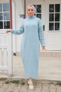 Fitilli Triko Elbise Bebe Mavi