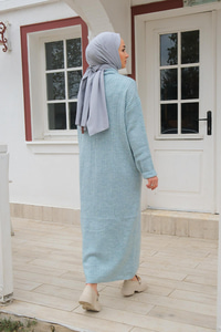 Fitilli Triko Elbise Bebe Mavi