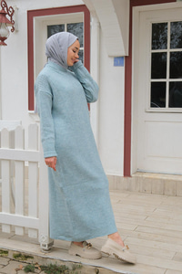 Fitilli Triko Elbise Bebe Mavi