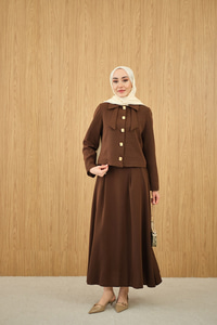 Fiyonk Görünümlü Çift Yaka Takım Kahverengi