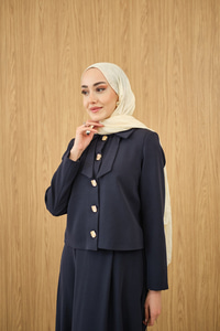 Fiyonk Görünümlü Çift Yaka Takım Lacivert