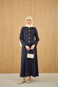 Fiyonk Görünümlü Çift Yaka Takım Lacivert