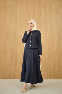 Fiyonk Görünümlü Çift Yaka Takım Lacivert