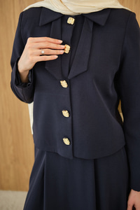 Fiyonk Görünümlü Çift Yaka Takım Lacivert