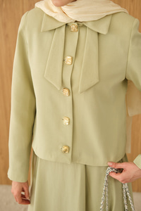 Fiyonk Görünümlü Çift Yaka Takım Su Yeşil