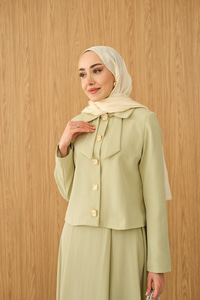 Fiyonk Görünümlü Çift Yaka Takım Su Yeşil