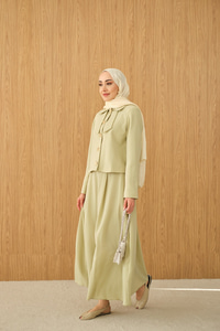 Fiyonk Görünümlü Çift Yaka Takım Su Yeşil