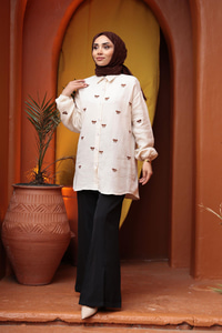 Fiyonk Nakış Detaylı Gömlek Krem