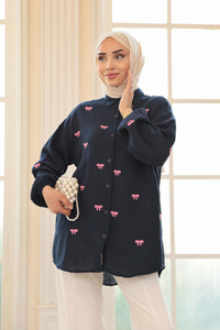 Fiyonk Nakış Detaylı Gömlek Lacivert