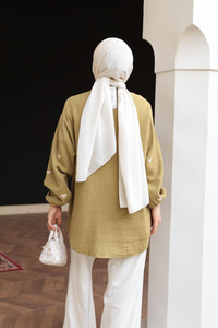 Fiyonk Nakış Detaylı Gömlek Yağ Yeşil