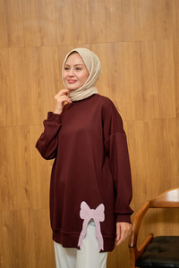 Fiyonk Nakışlı Tunik Bordo