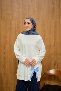 Fiyonk Nakışlı Tunik Ekru