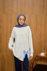 Fiyonk Nakışlı Tunik Ekru