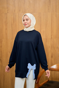 Fiyonk Nakışlı Tunik Lacivert