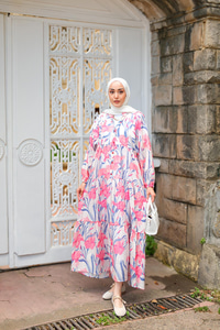 Flora Çicek Desenli Elbise Pembe