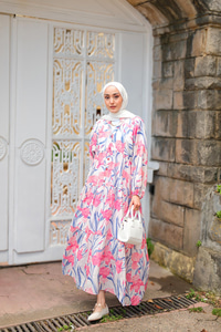 Flora Çicek Desenli Elbise Pembe