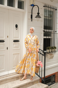 Flora Çicek Desenli Elbise Sarı