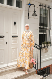 Flora Çicek Desenli Elbise Sarı