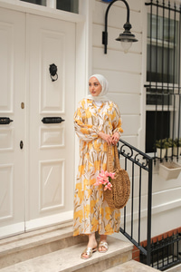 Flora Çicek Desenli Elbise Sarı