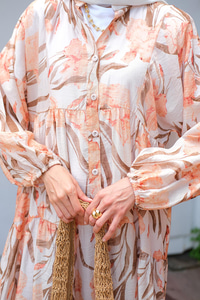 Flora Çicek Desenli Elbise Somon