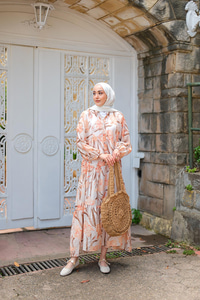 Flora Çicek Desenli Elbise Somon