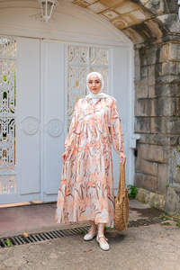 Flora Çicek Desenli Elbise Somon