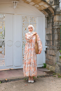 Flora Çicek Desenli Elbise Somon