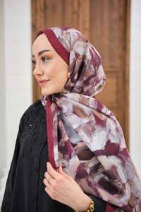 Flora Desen Şal Bordo