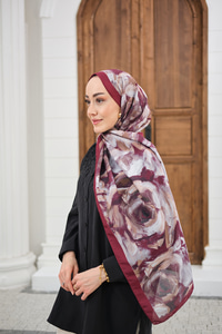 Flora Desen Şal Bordo