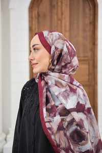 Flora Desen Şal Bordo