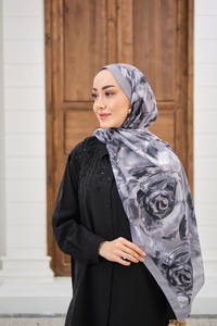 Flora Desen Şal Gri