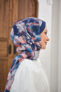 Flora Desen Şal Lacivert