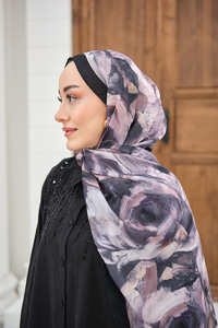 Flora Desen Şal Siyah