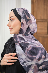 Flora Desen Şal Siyah