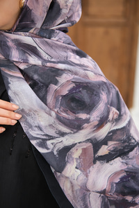 Flora Desen Şal Siyah