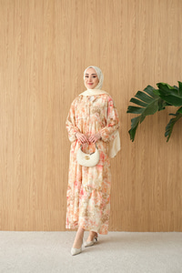 Floral Çiçek Desen Elbise Somon