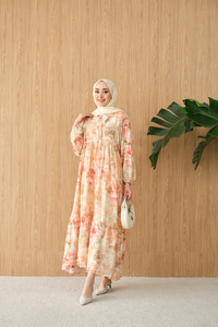 Floral Çiçek Desen Elbise Somon