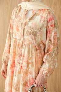 Floral Çiçek Desen Elbise Somon
