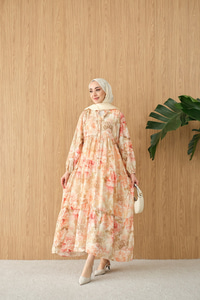 Floral Çiçek Desen Elbise Somon