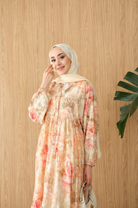 Floral Çiçek Desen Elbise Somon