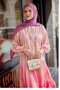 Floral Desenli Elbise Pembe