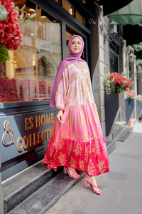 Floral Desenli Elbise Pembe