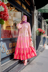 Floral Desenli Elbise Pembe