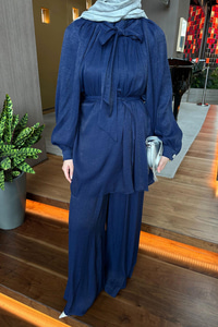 Floş Yaka Bağlamalı Takım Lacivert