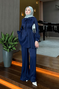 Floş Yaka Bağlamalı Takım Lacivert