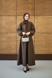 Fular Yaka Cupra Etekli Takım Kahverengi