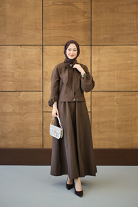 Fular Yaka Cupra Etekli Takım Kahverengi