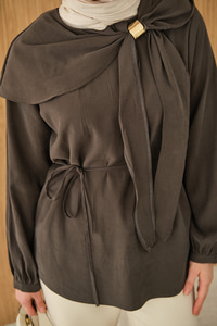 Fular Yaka Cupra Gömlek Gri