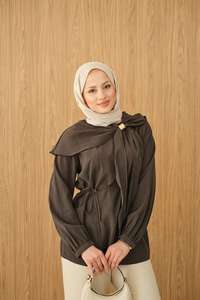 Fular Yaka Cupra Gömlek Gri