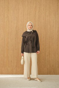 Fular Yaka Cupra Gömlek Gri